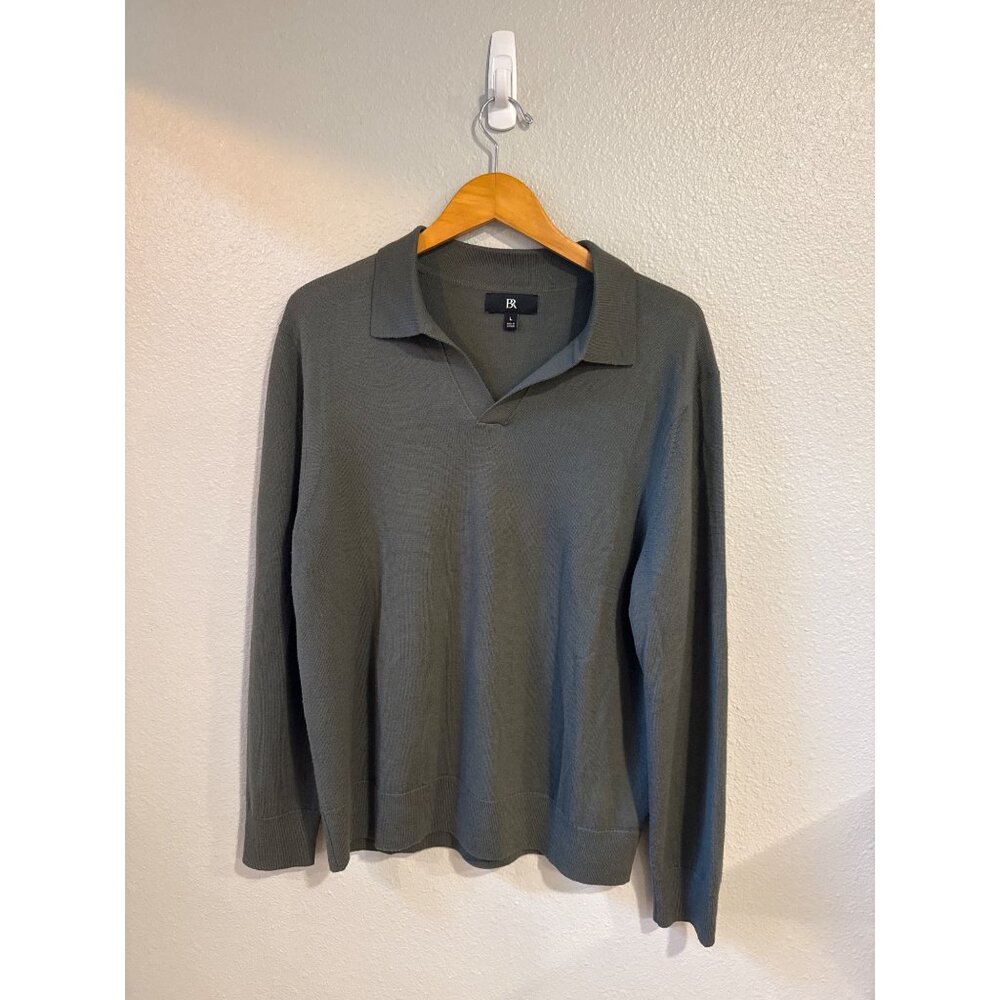 Banana Republic‎ Men's Merino Wool Open Collar Grey Sweater Lg